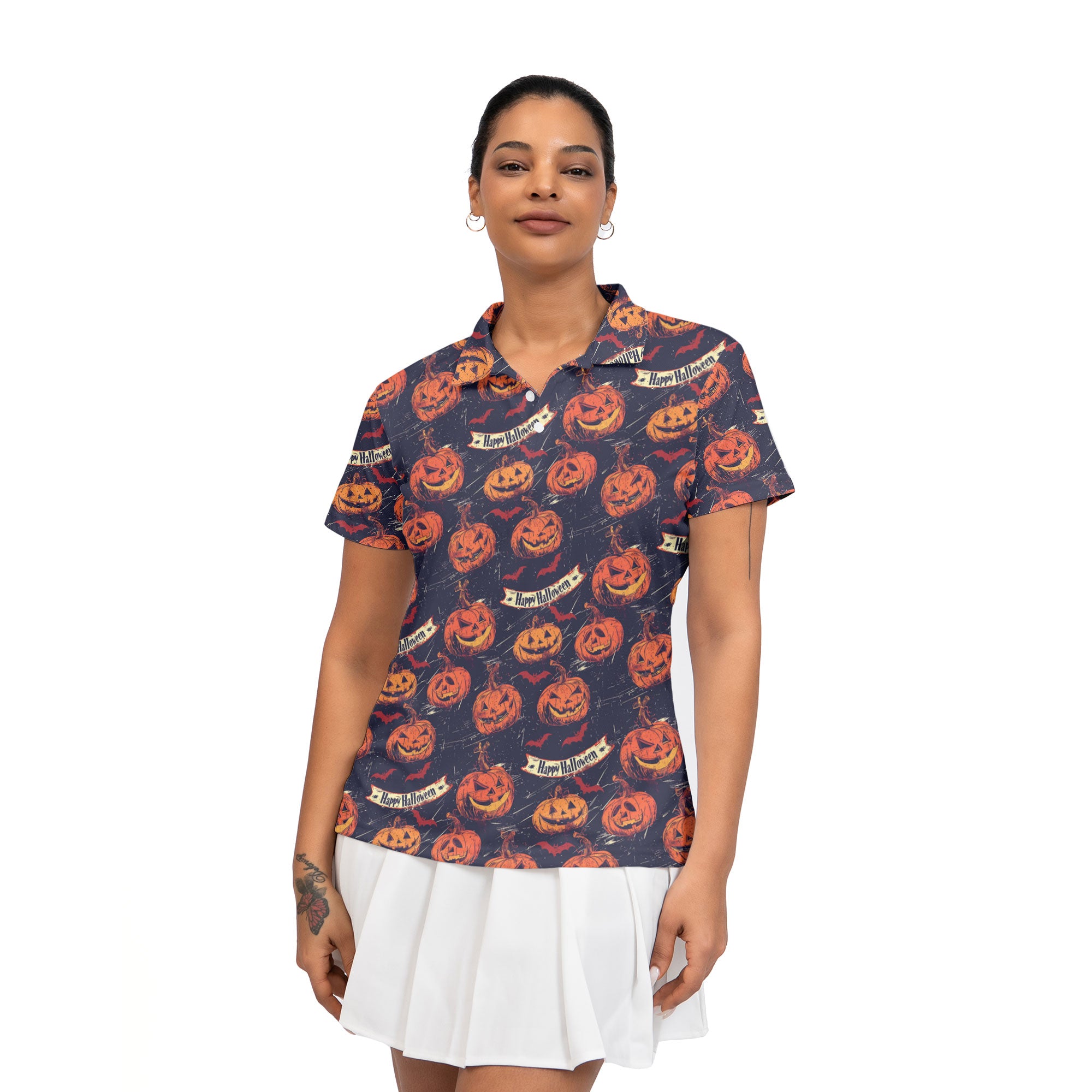 Fun Pumpkins Halloween, Trick Pumpkin Pattern For Women Polo Shirt - HYPERFAVOR