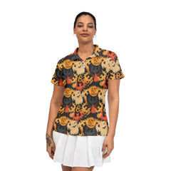 Funny Pumpkins Ghost Boo Halloween Abstract Seamless Pattern Woman Polo Shirt - HYPERFAVOR