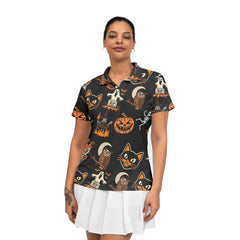 Funny Pumpkins Ghost Scary Halloween Pattern Woman Polo Shirt - HYPERFAVOR