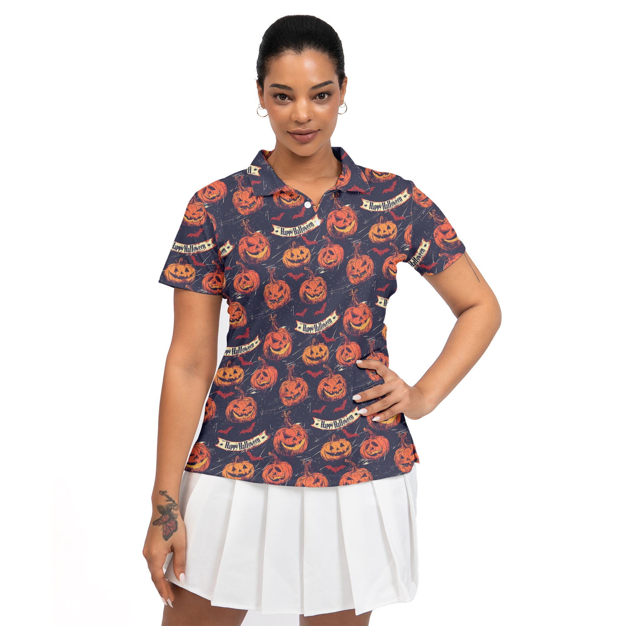 Fun Pumpkins Halloween, Trick Pumpkin Pattern For Women Polo Shirt - HYPERFAVOR