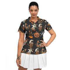 Funny Pumpkins Ghost Scary Halloween Pattern Woman Polo Shirt - HYPERFAVOR