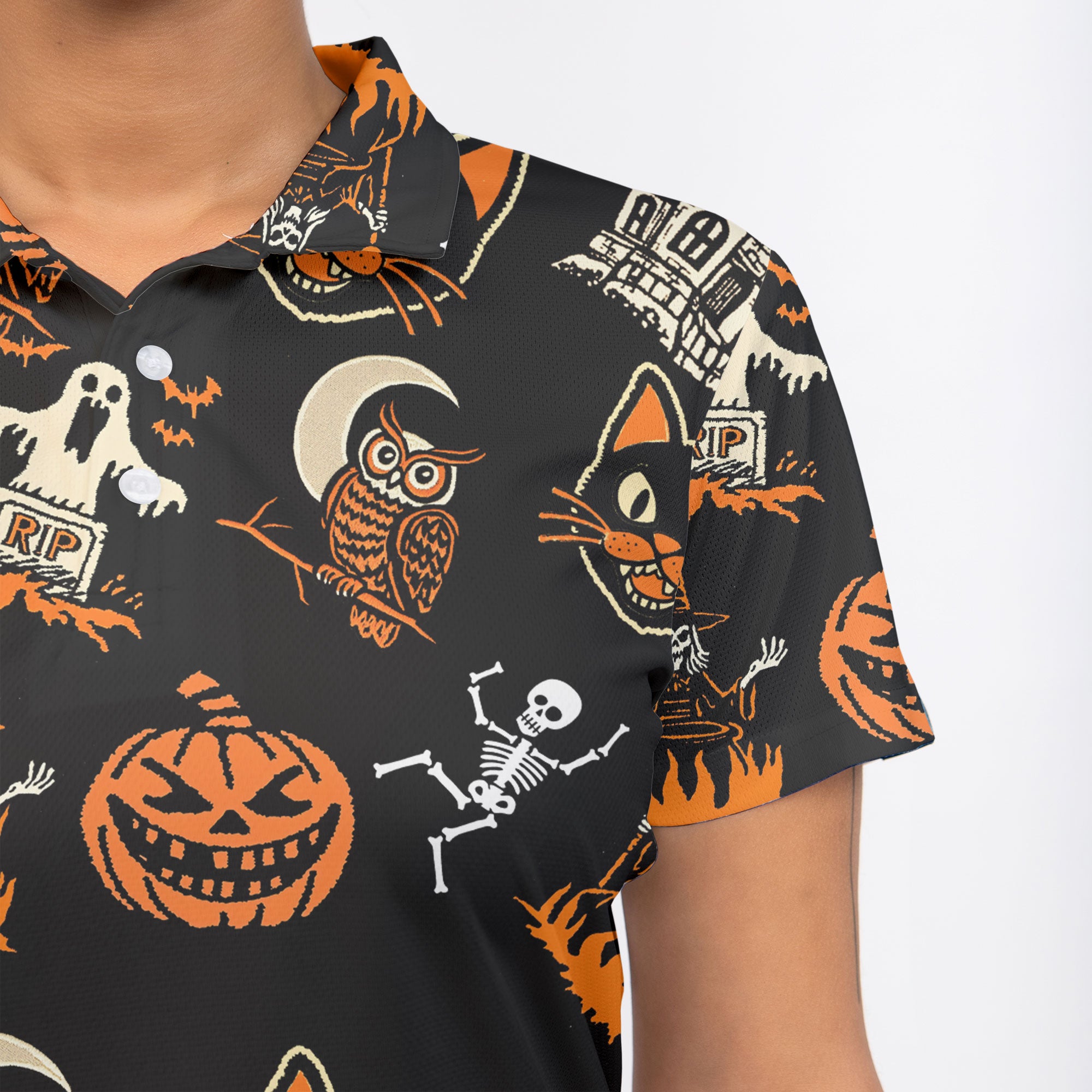 Funny Pumpkins Ghost Scary Halloween Pattern Woman Polo Shirt - HYPERFAVOR