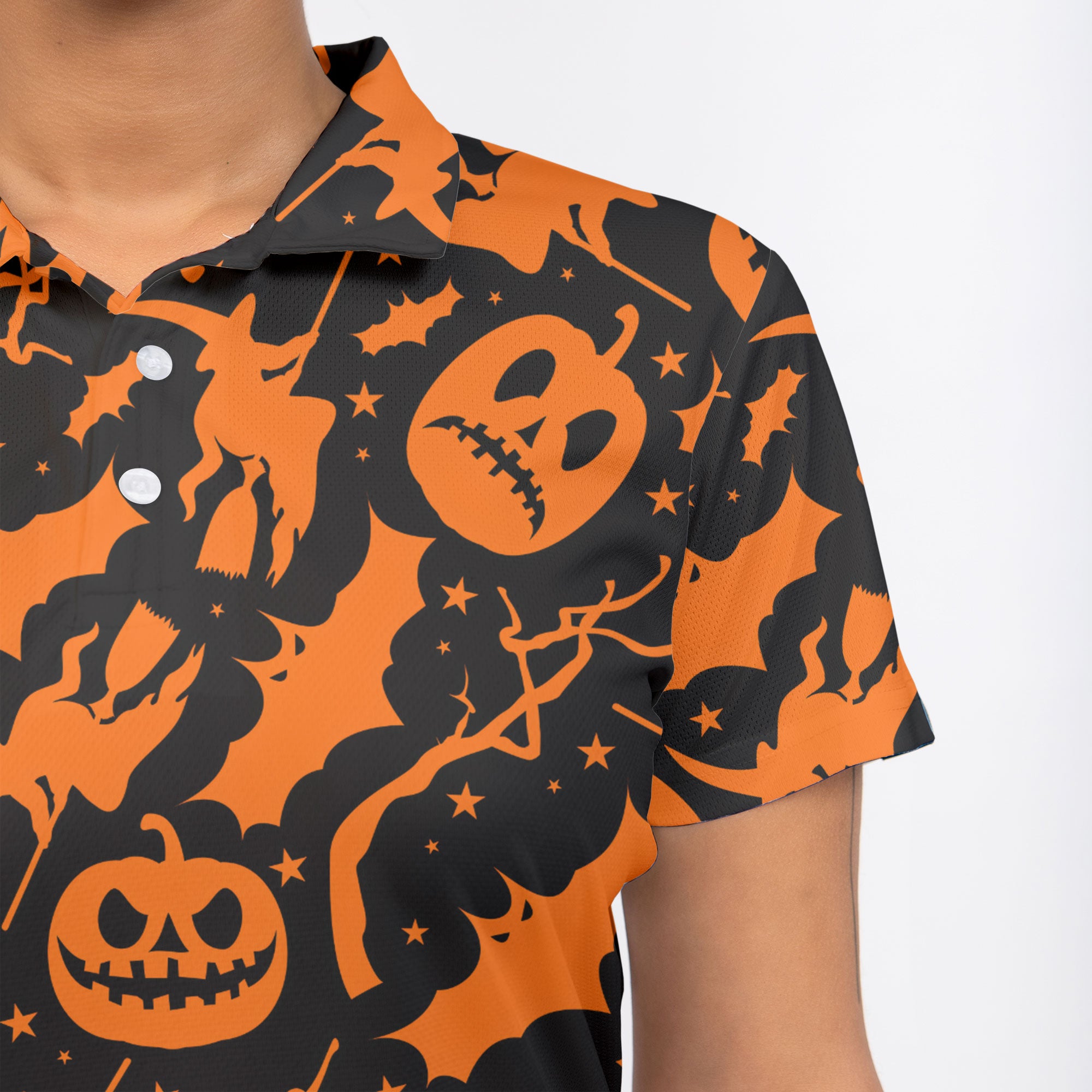 Funny Pumpkins & Witches Halloween Pattern Woman Polo Shirt - HYPERFAVOR