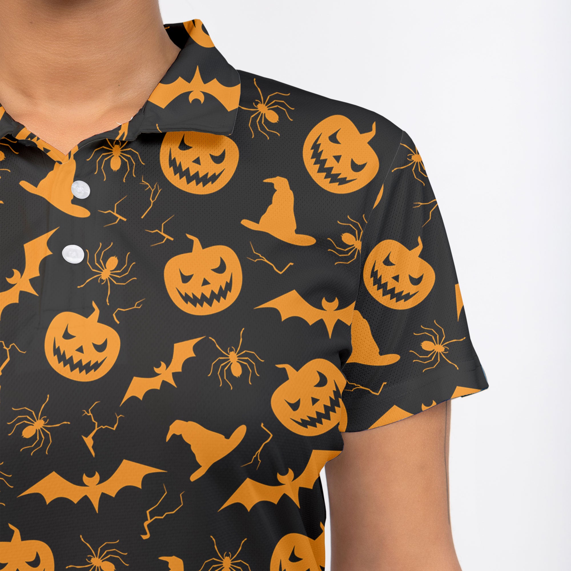 Funny Pumpkins Halloween Seamless Pattern Women Polo Shirt - HYPERFAVOR