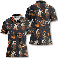 Funny Pumpkins Ghost Scary Halloween Pattern Woman Polo Shirt - HYPERFAVOR