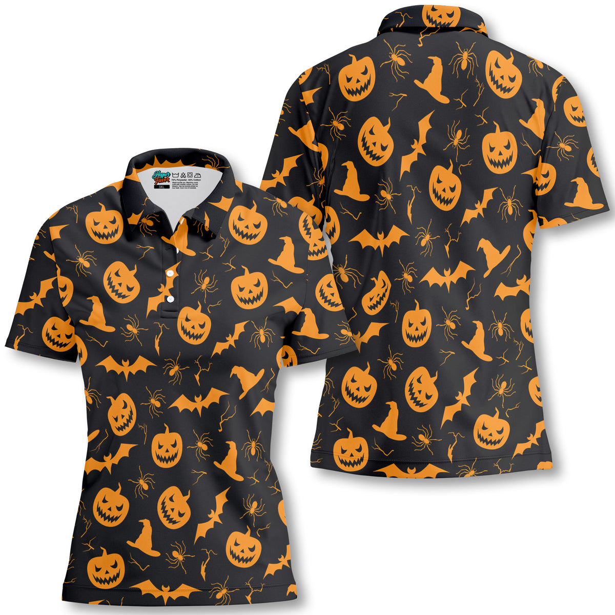 Funny Pumpkins Halloween Seamless Pattern Women Polo Shirt - HYPERFAVOR