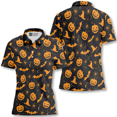 Funny Pumpkins Halloween Seamless Pattern Women Polo Shirt - HYPERFAVOR