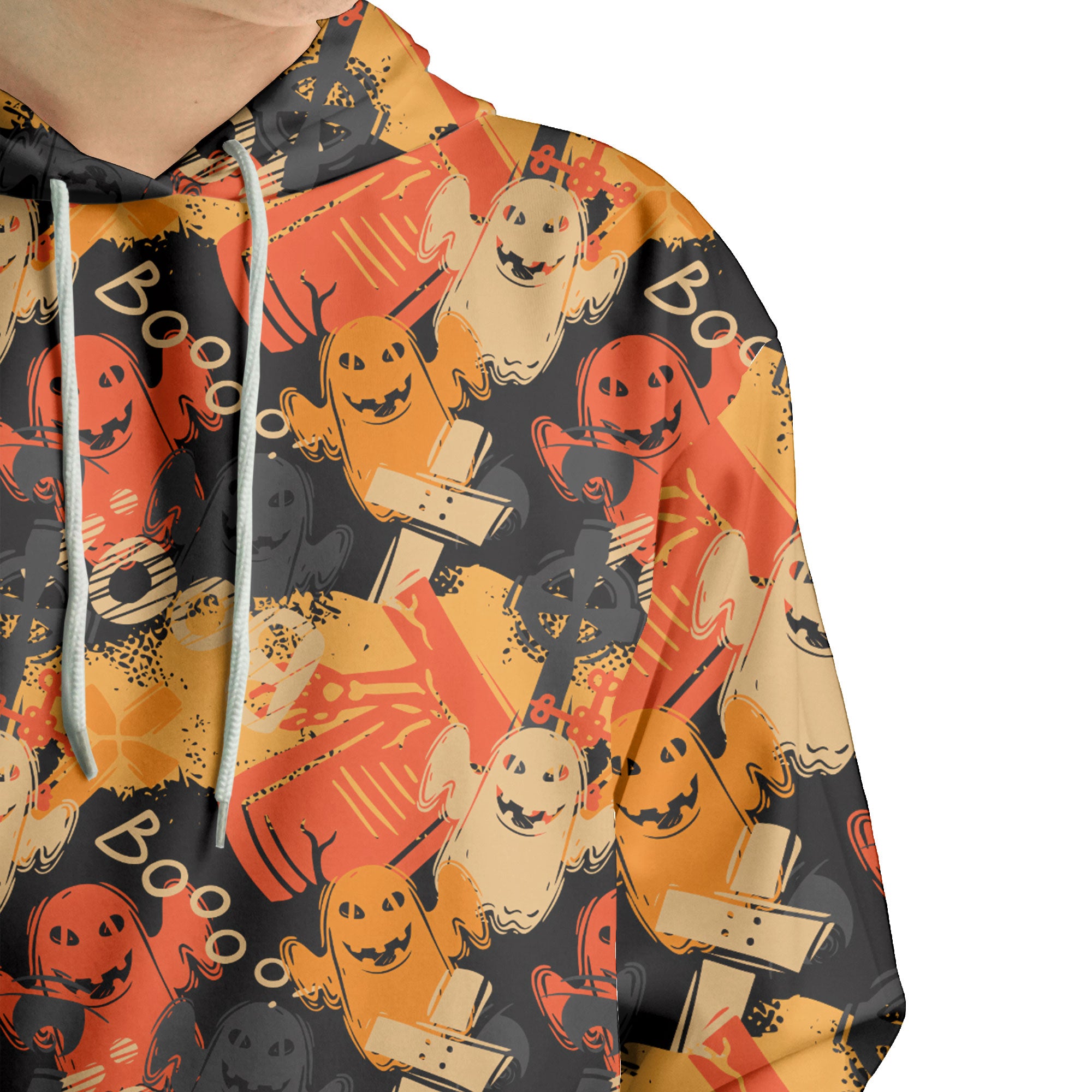 Funny Ghost Boo Halloween Abstract Seamless Pattern Hoodie - HYPERFAVOR