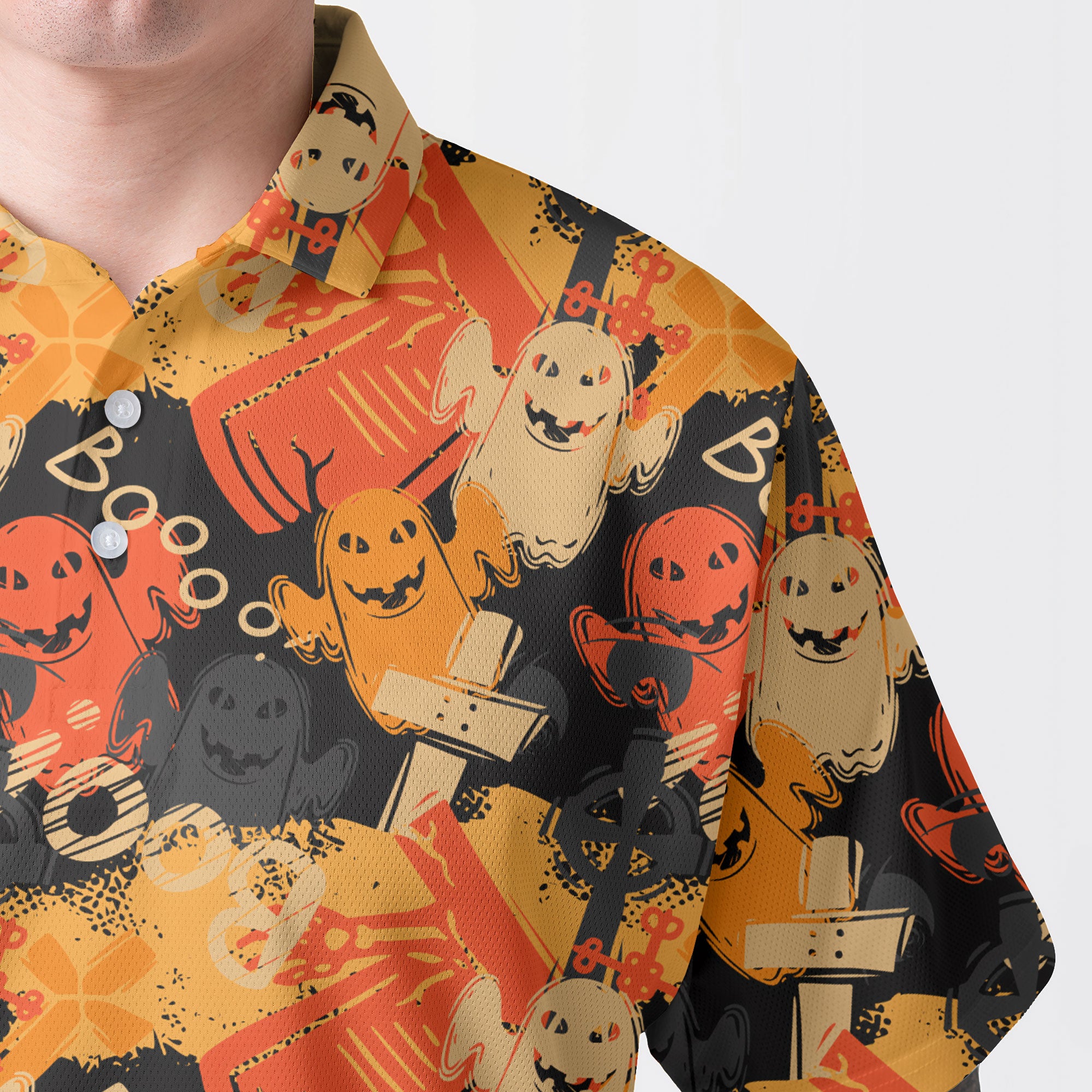 Funny Ghost Boo Halloween Abstract Seamless Pattern Polo Shirt - HYPERFAVOR