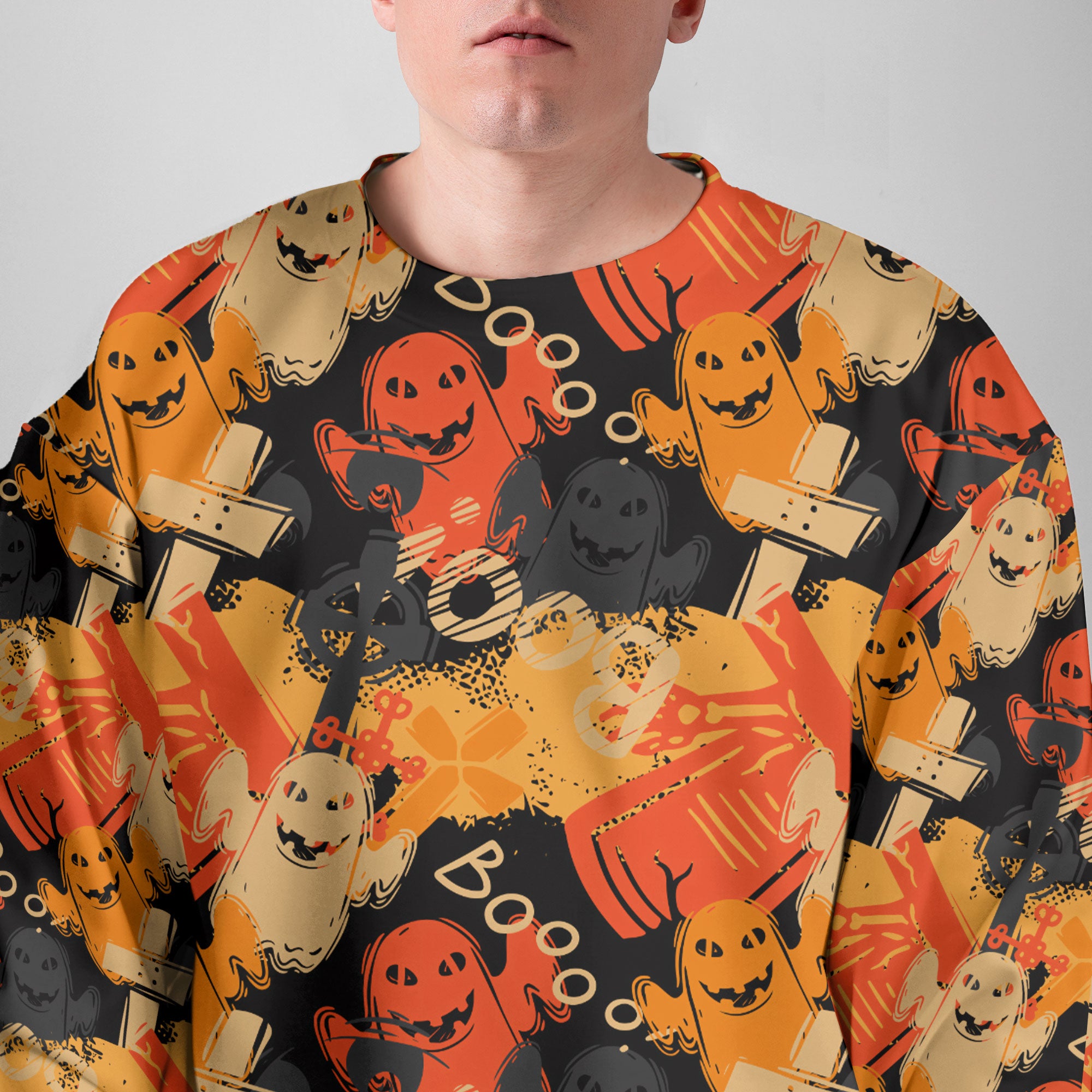 Funny Ghost Boo Halloween Abstract Seamless Pattern Sweatshirt - HYPERFAVOR