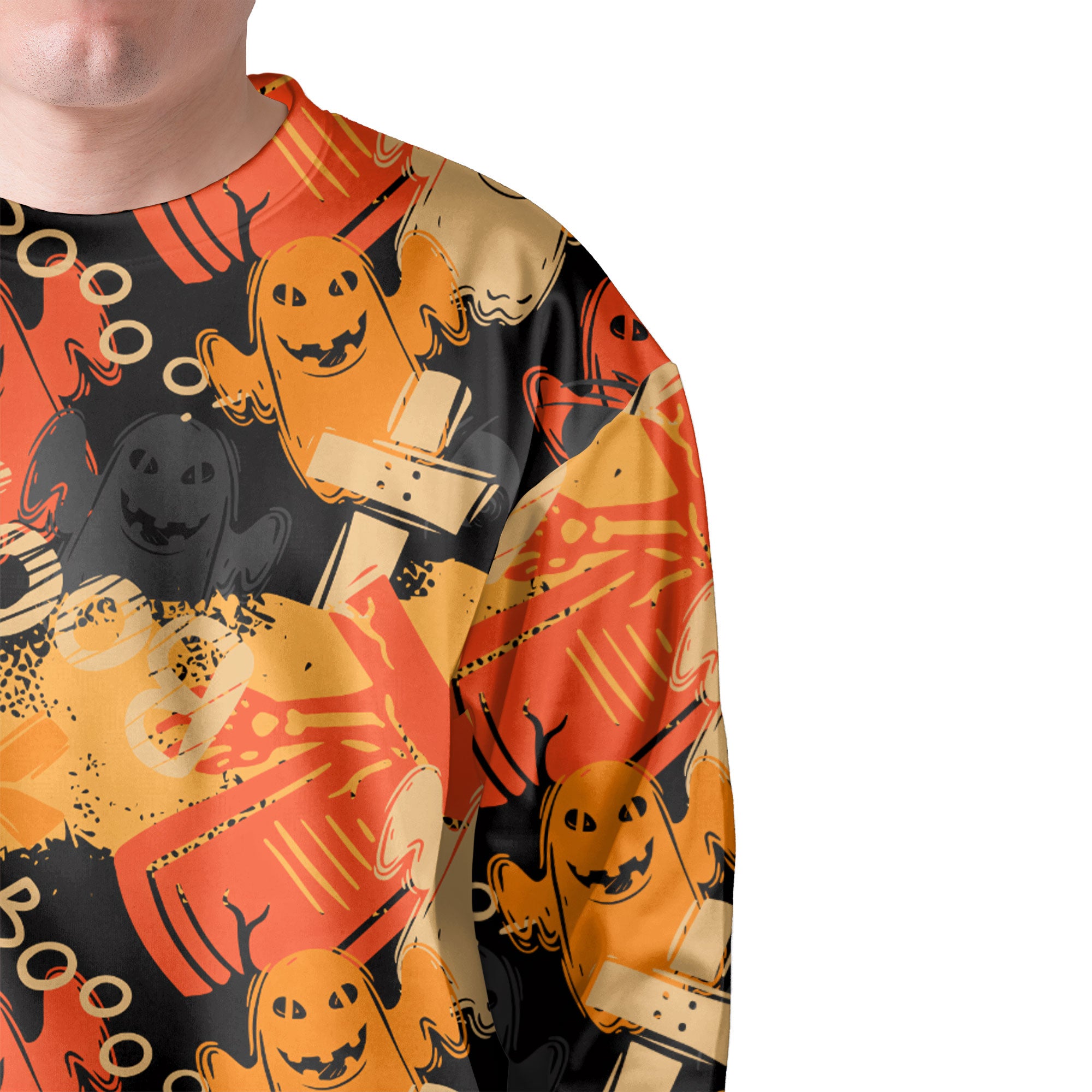 Funny Ghost Boo Halloween Abstract Seamless Pattern Sweatshirt - HYPERFAVOR