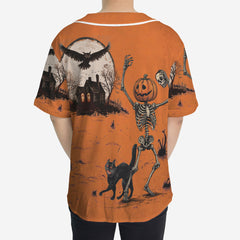 Funny Retro Pumpkins Skull Halloween Silhouette Orange Baseball Jersey - HYPERFAVOR