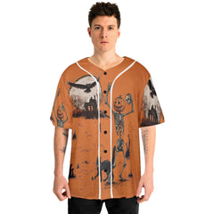 Funny Retro Pumpkins Skull Halloween Silhouette Orange Baseball Jersey - HYPERFAVOR