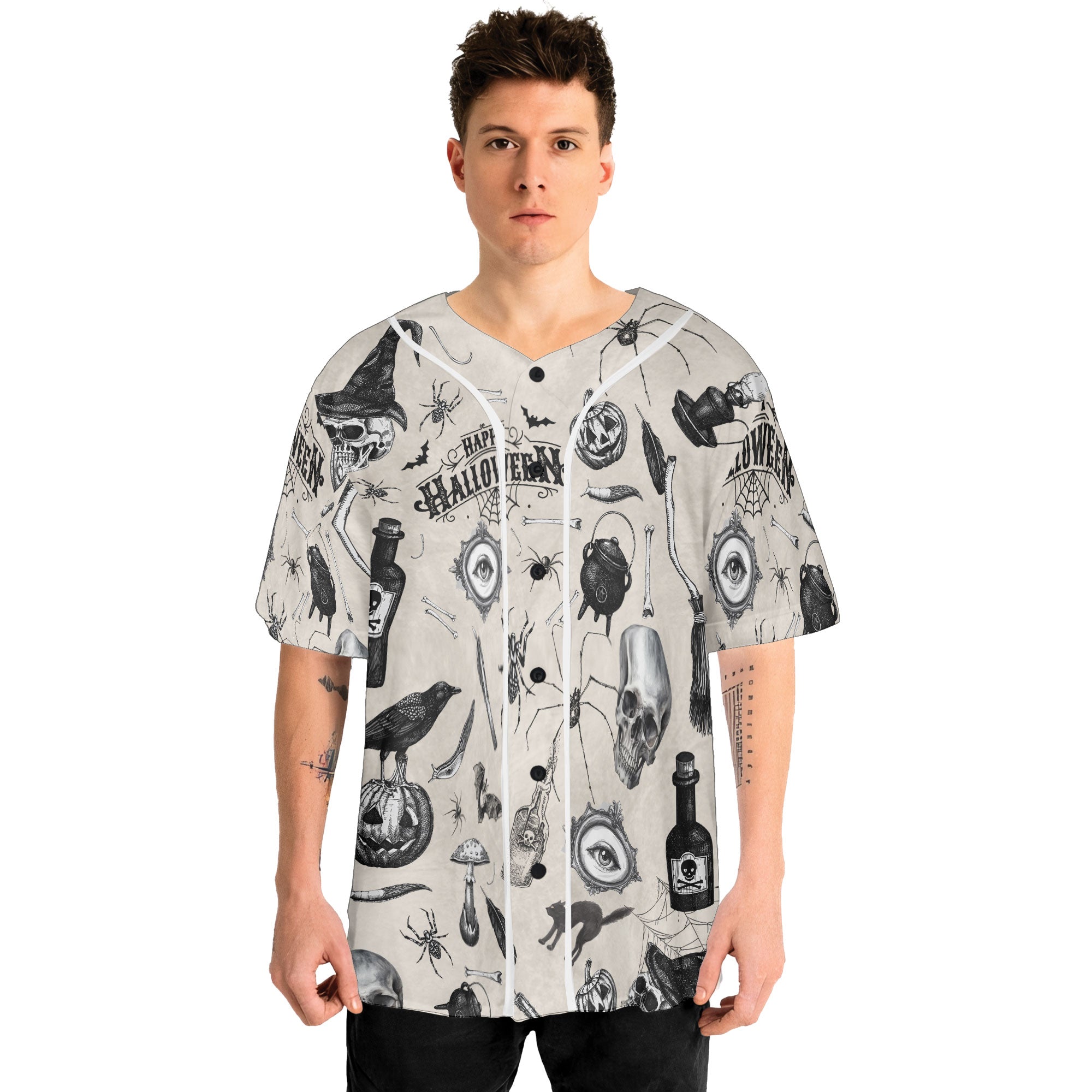 Funny Halloween Vintage Pattern Baseball Jersey - HYPERFAVOR