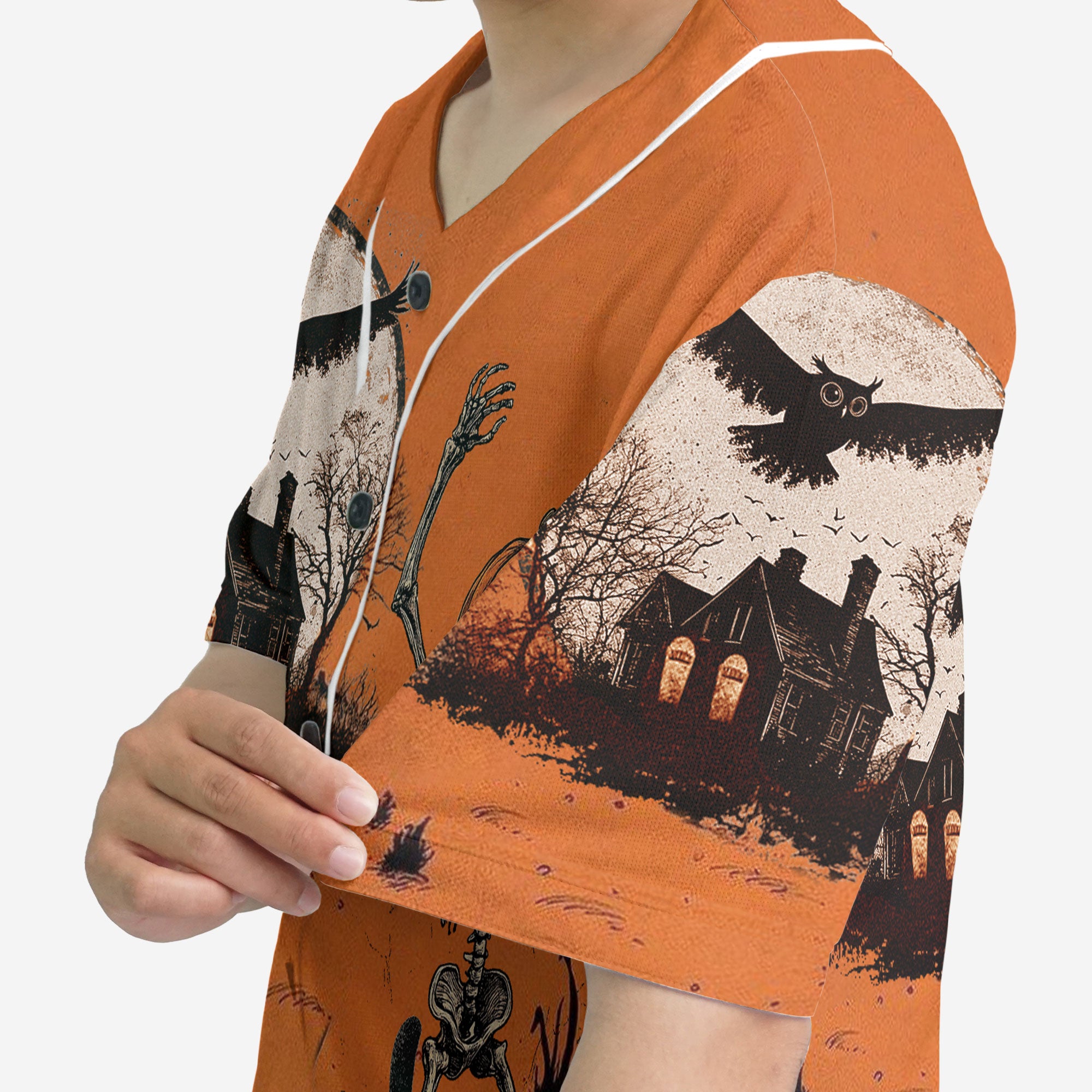 Funny Retro Pumpkins Skull Halloween Silhouette Orange Baseball Jersey - HYPERFAVOR