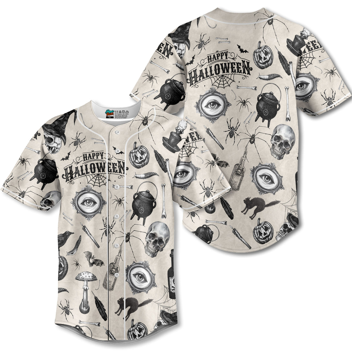 Funny Halloween Vintage Pattern Baseball Jersey - HYPERFAVOR