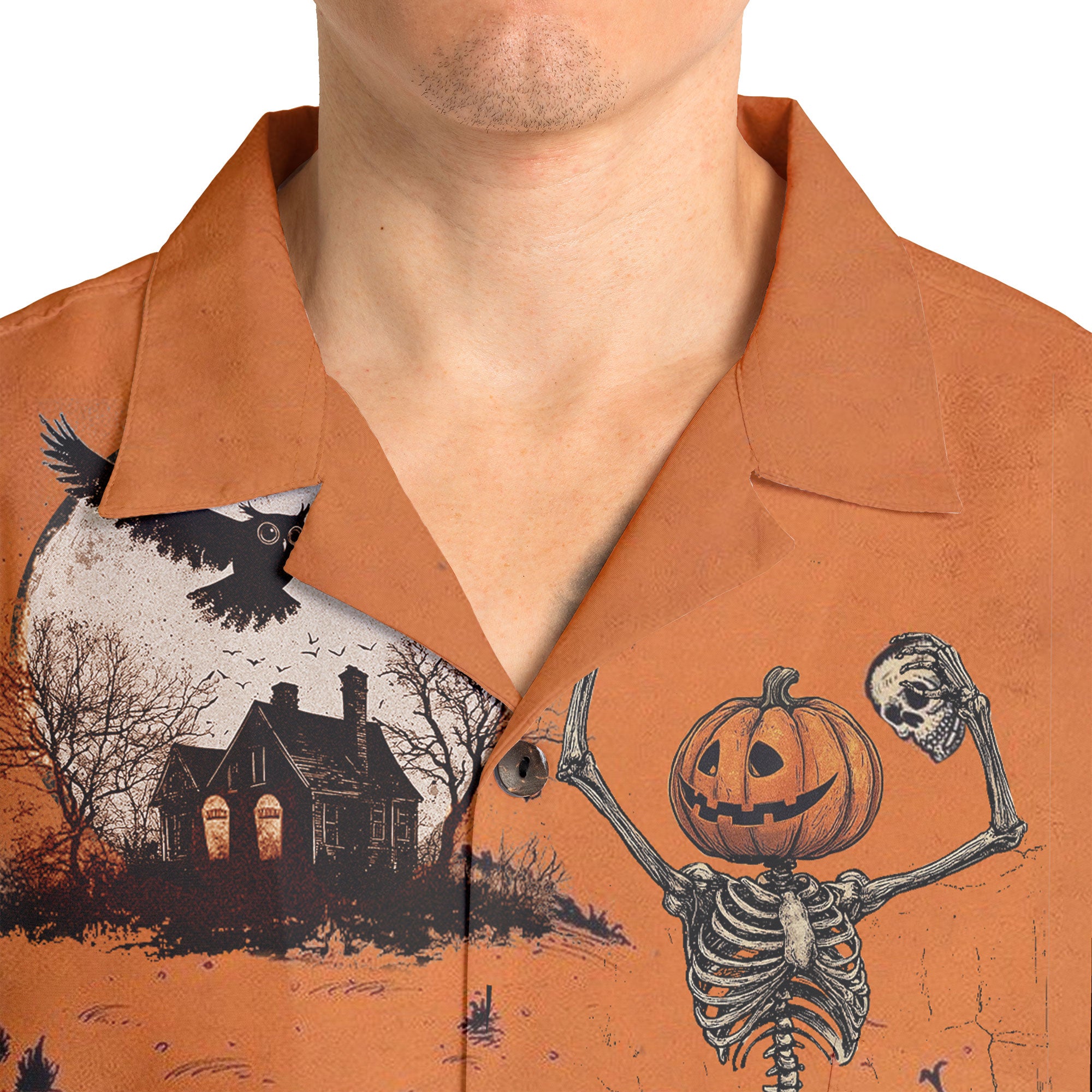 Funny Retro Pumpkins Skull Halloween Silhouette Orange Hawaiian Shirt - HYPERFAVOR