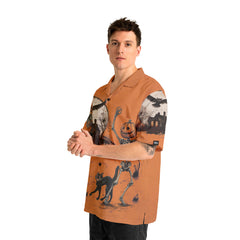 Funny Retro Pumpkins Skull Halloween Silhouette Orange Hawaiian Shirt - HYPERFAVOR