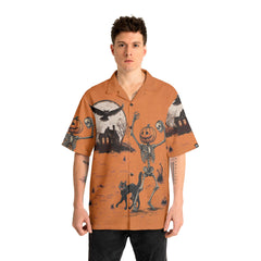 Funny Retro Pumpkins Skull Halloween Silhouette Orange Hawaiian Shirt - HYPERFAVOR