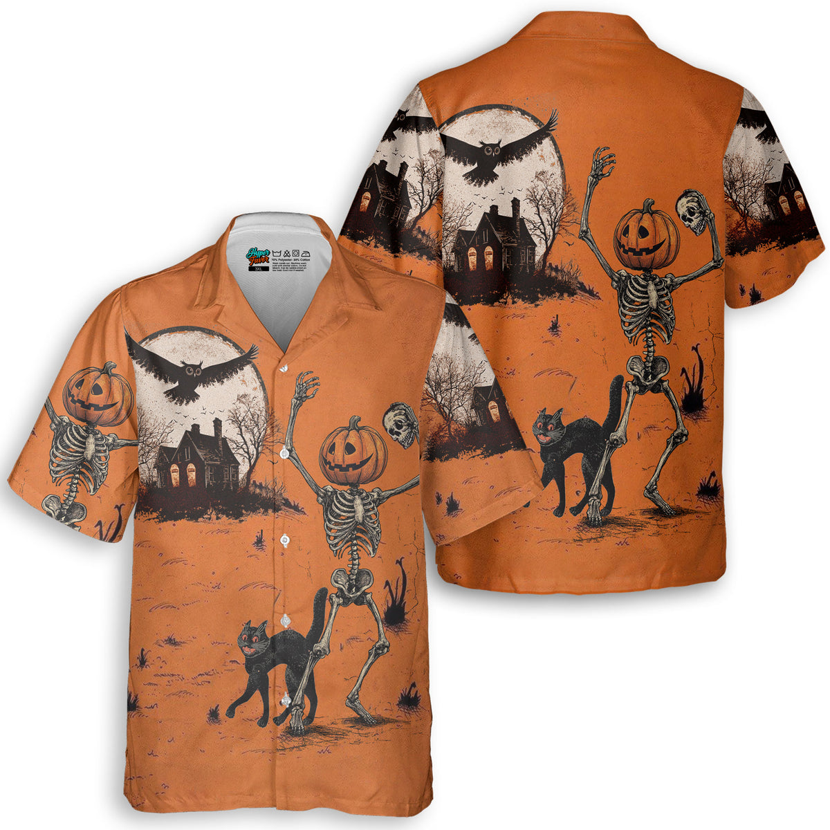 Funny Retro Pumpkins Skull Halloween Silhouette Orange Hawaiian Shirt - HYPERFAVOR