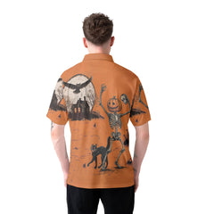 Funny Retro Pumpkins Skull Halloween Silhouette Orange Men Polo Shirt - HYPERFAVOR