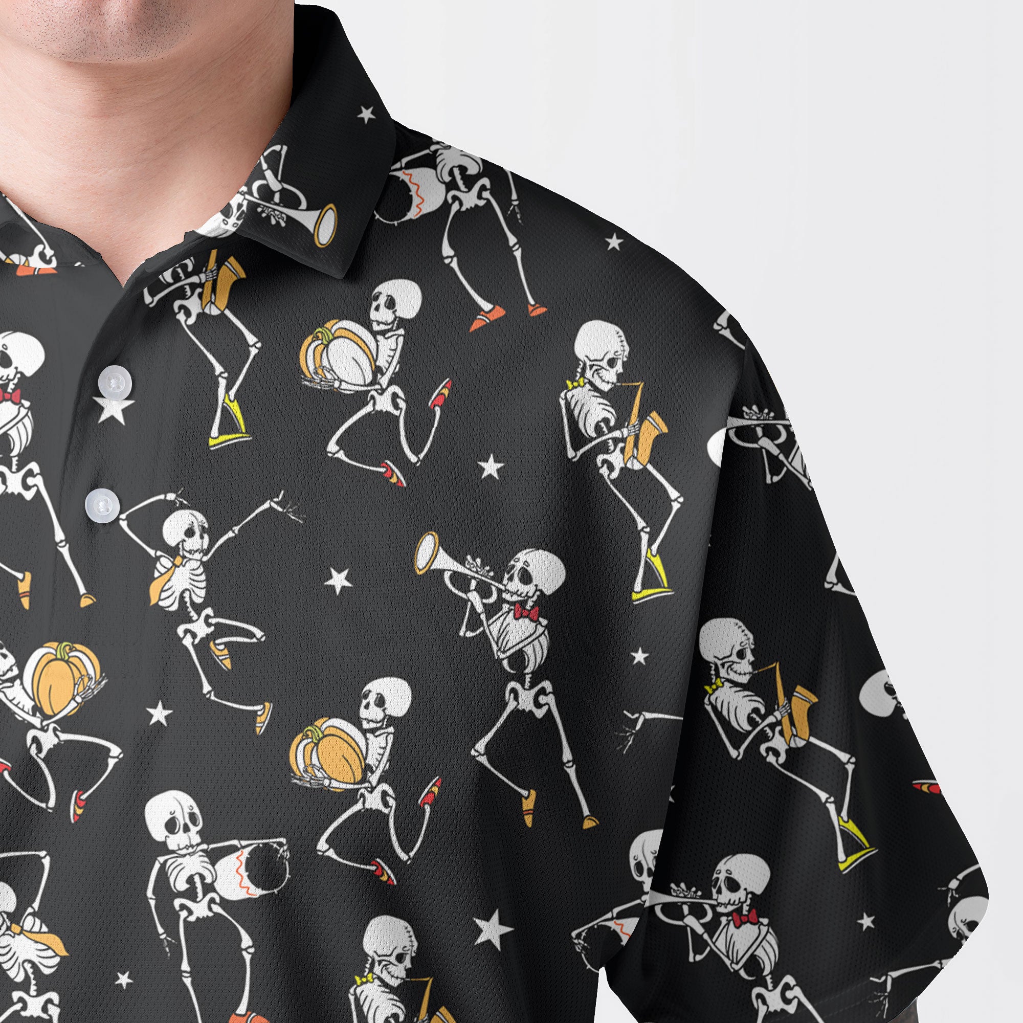 Funny Vintage Skull Dancing Halloween Men Polo Shirt - HYPERFAVOR