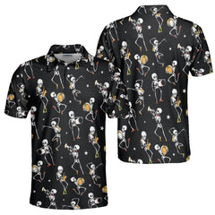 Funny Vintage Skull Dancing Halloween Men Polo Shirt - HYPERFAVOR