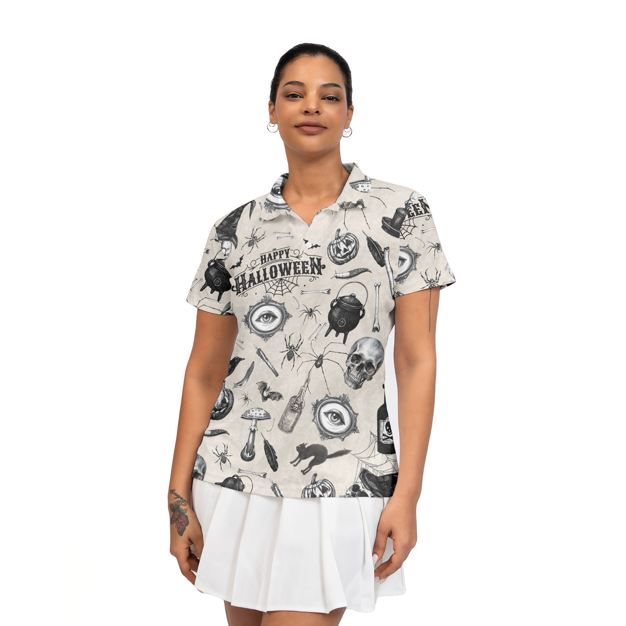 Funny Halloween Vintage Pattern Women Polo Shirt - HYPERFAVOR