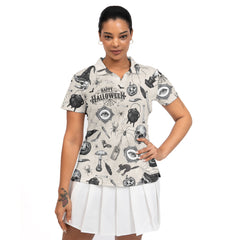 Funny Halloween Vintage Pattern Women Polo Shirt - HYPERFAVOR