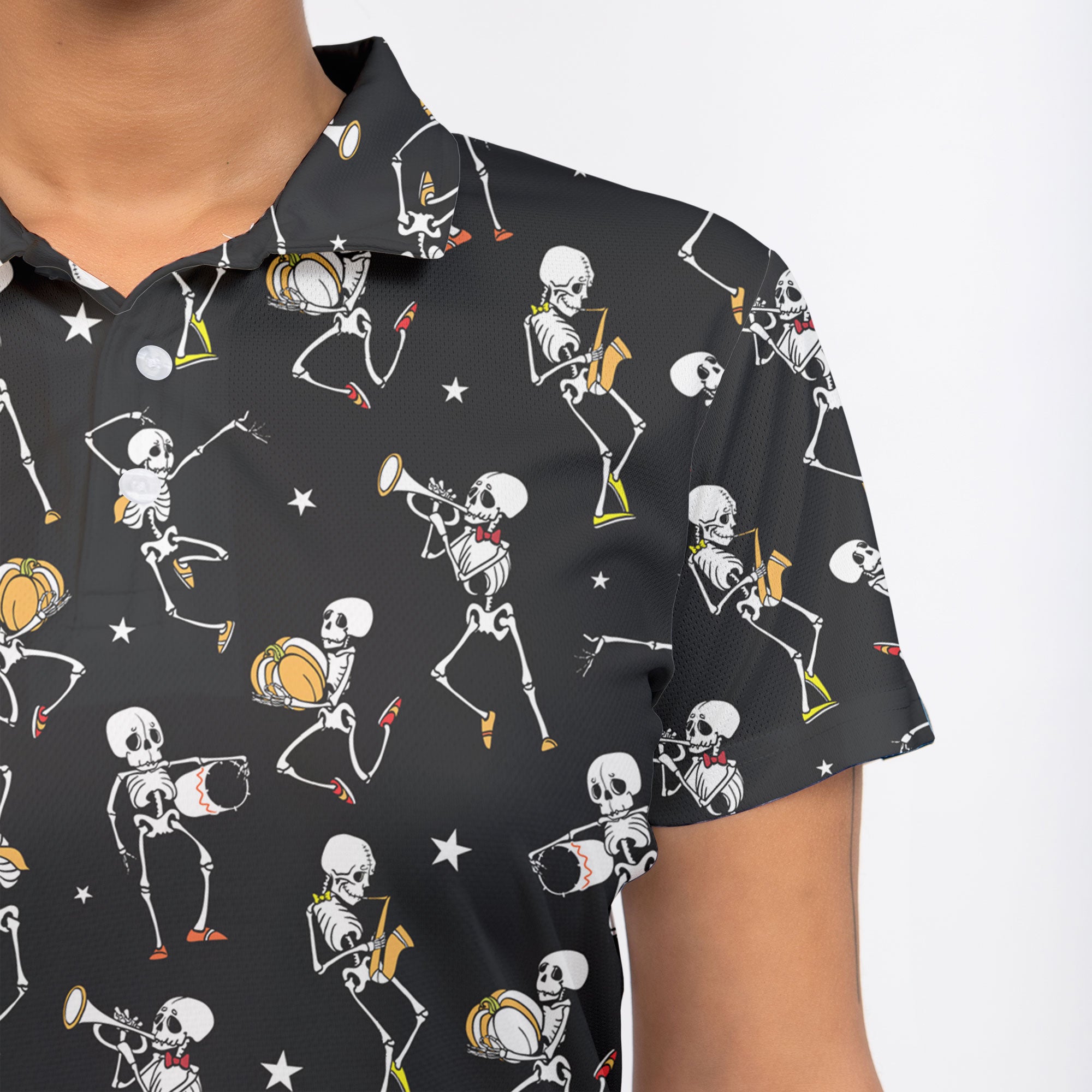 Funny Halloween Vintage Pattern Skull Dancing Halloween Women Polo Shirt - HYPERFAVOR