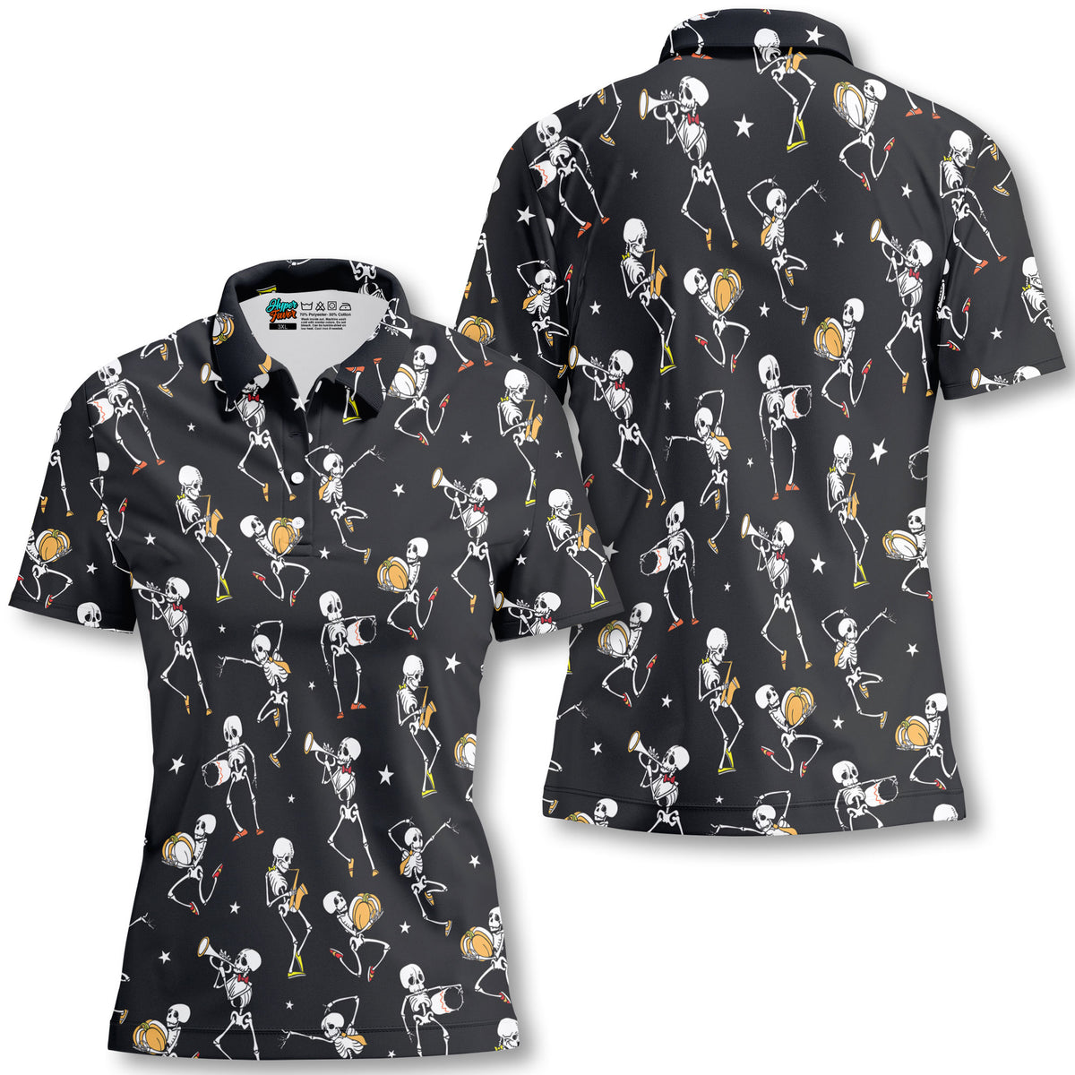 Funny Halloween Vintage Pattern Skull Dancing Halloween Women Polo Shirt - HYPERFAVOR