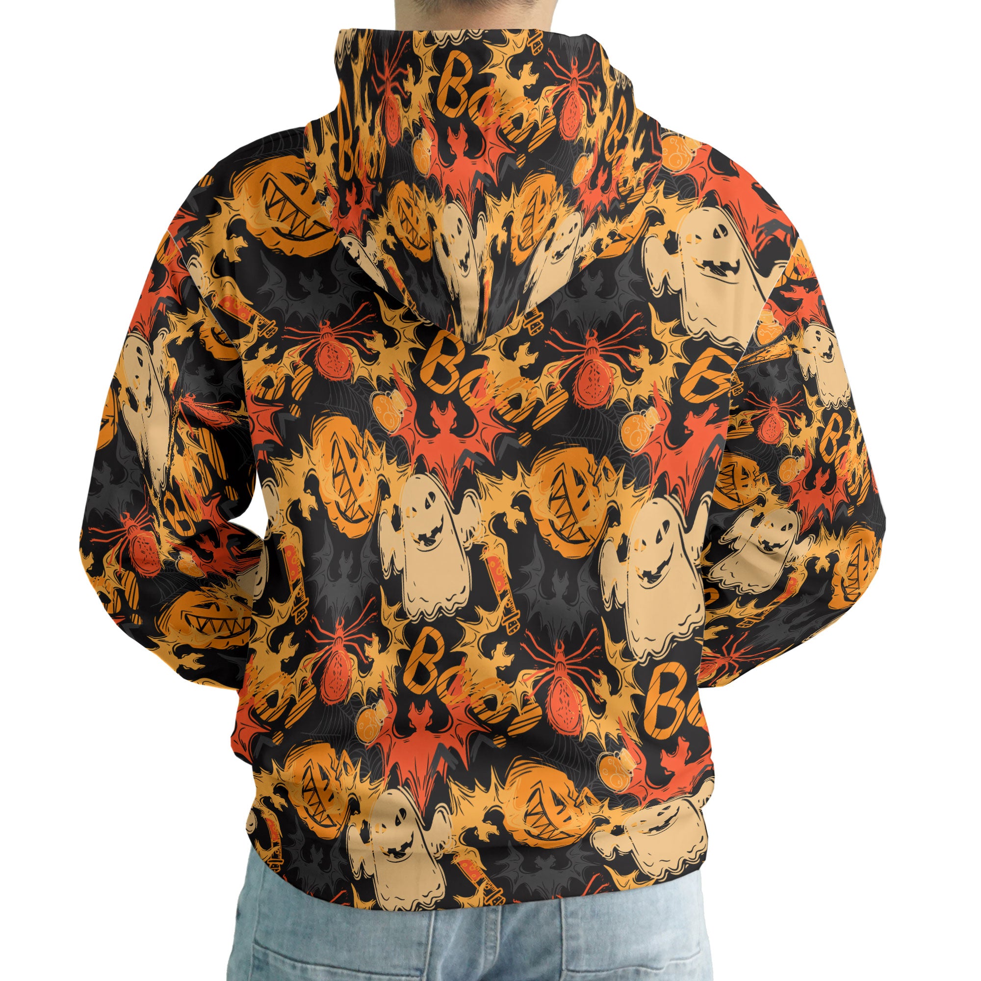 Funny Pumpkins Ghost Boo Halloween Abstract Seamless Pattern Hoodie - HYPERFAVOR