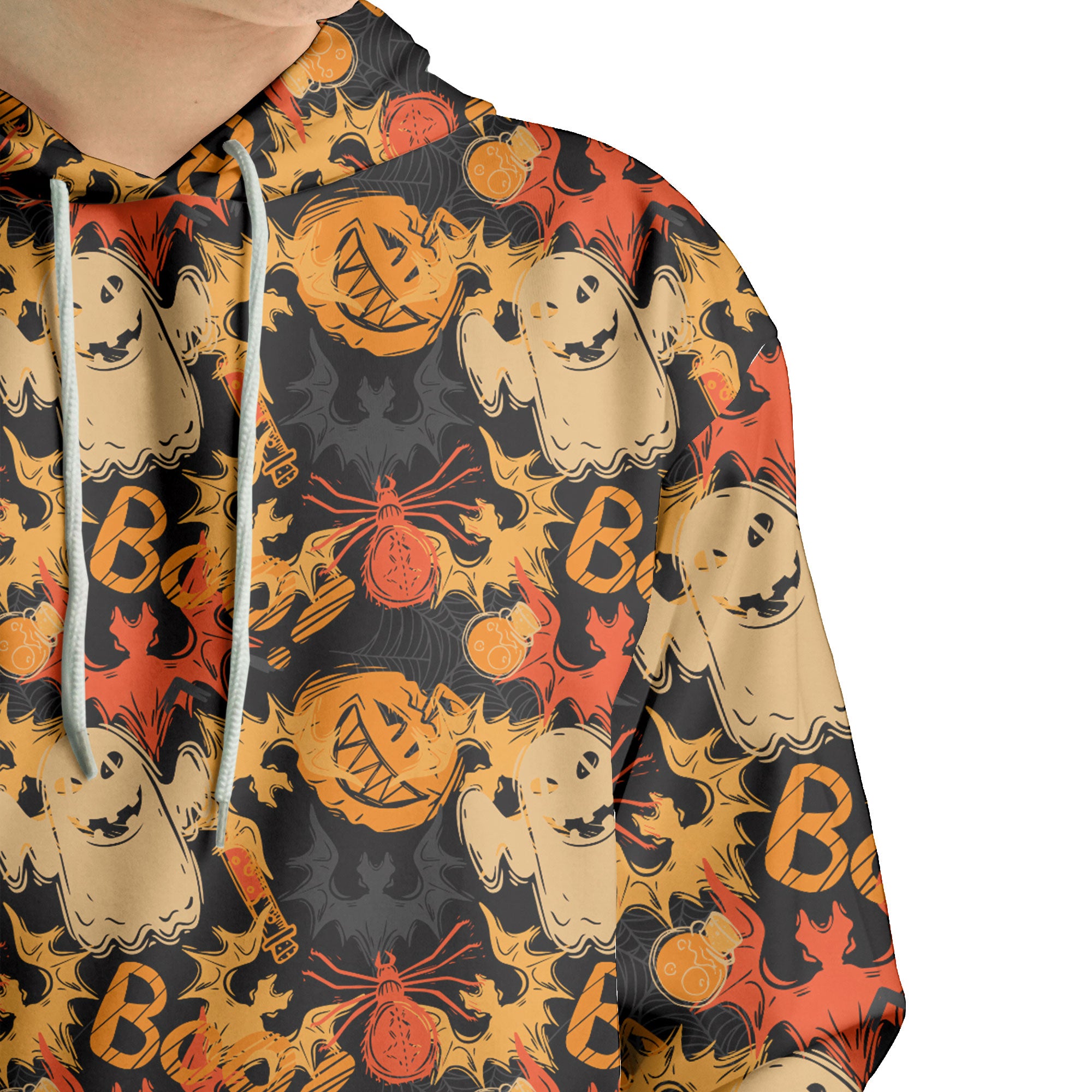 Funny Pumpkins Ghost Boo Halloween Abstract Seamless Pattern Hoodie - HYPERFAVOR