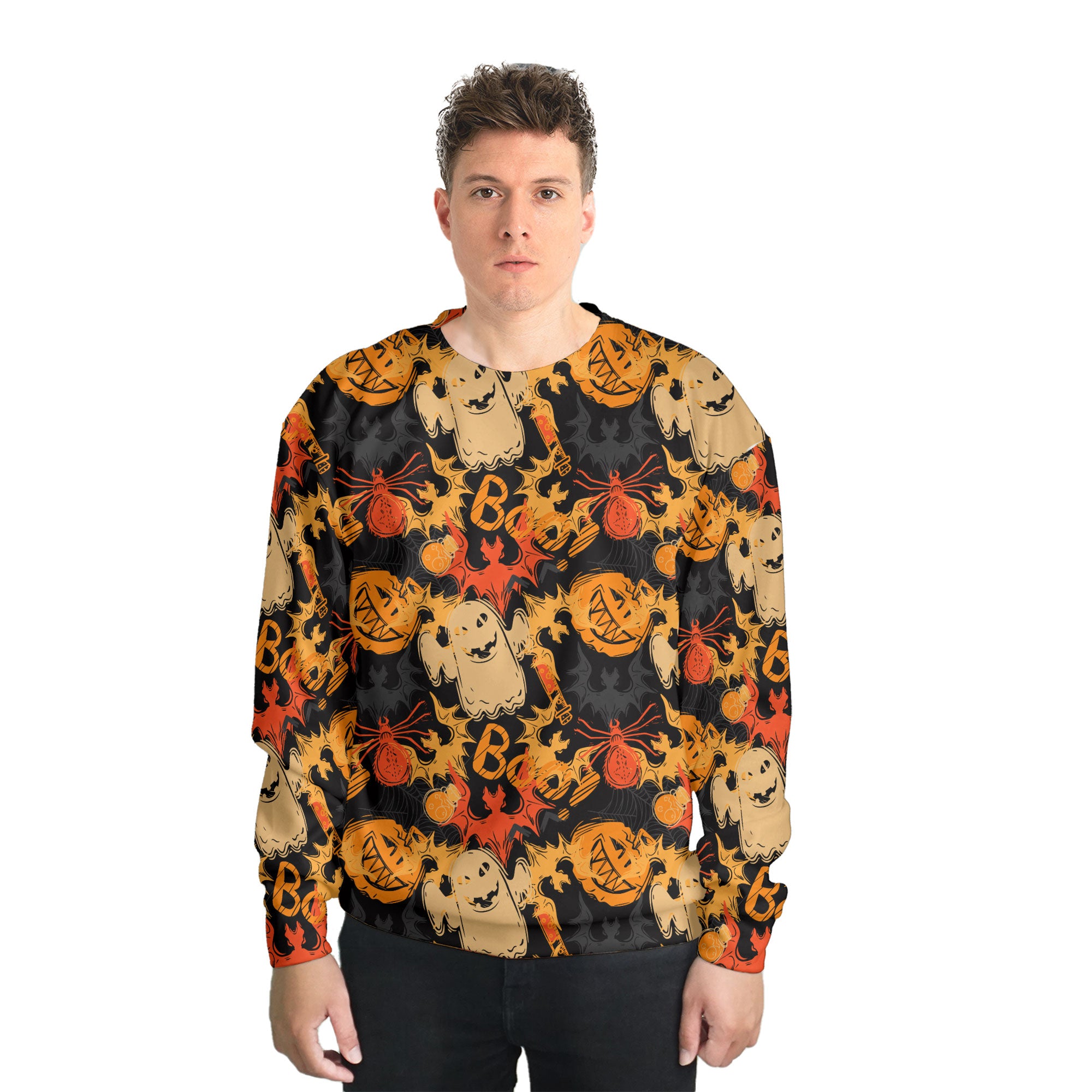 Funny Pumpkins Ghost Boo Halloween Abstract Seamless Pattern Sweatshirt - HYPERFAVOR