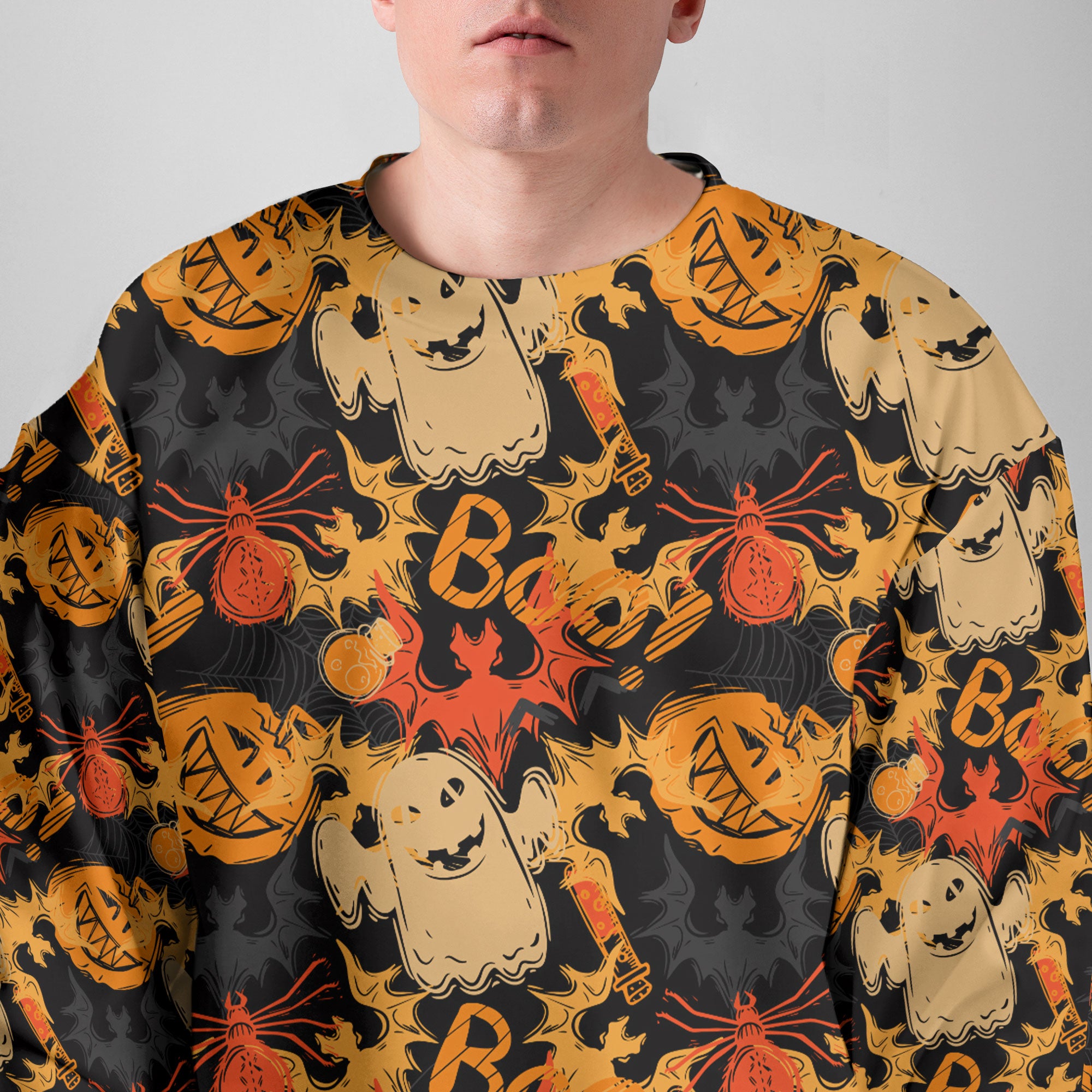 Funny Pumpkins Ghost Boo Halloween Abstract Seamless Pattern Sweatshirt - HYPERFAVOR