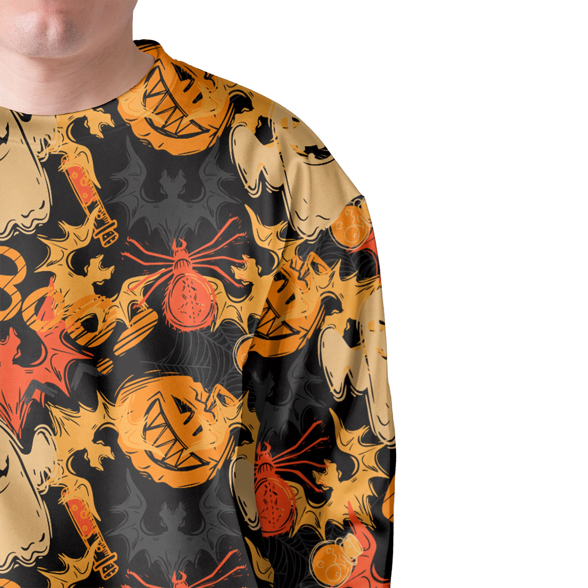 Funny Pumpkins Ghost Boo Halloween Abstract Seamless Pattern Sweatshirt - HYPERFAVOR