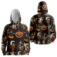 Funny Pumpkins Ghost Scary Halloween Pattern Hoodie - HYPERFAVOR