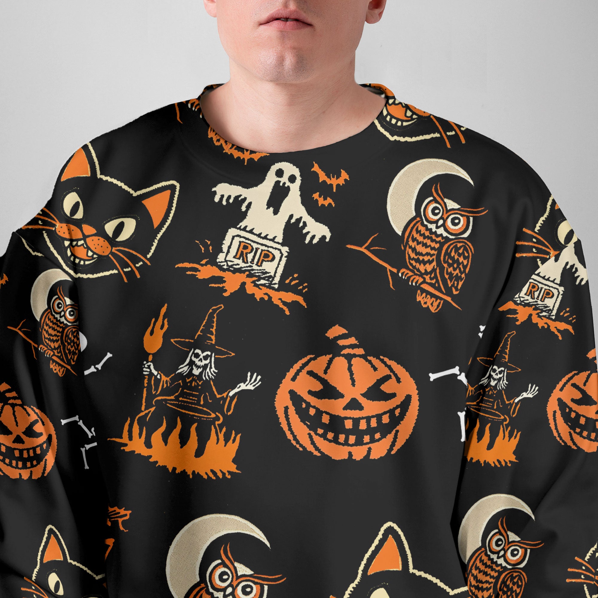 Funny Pumpkins Ghost Scary Halloween Pattern Sweatshirt - HYPERFAVOR