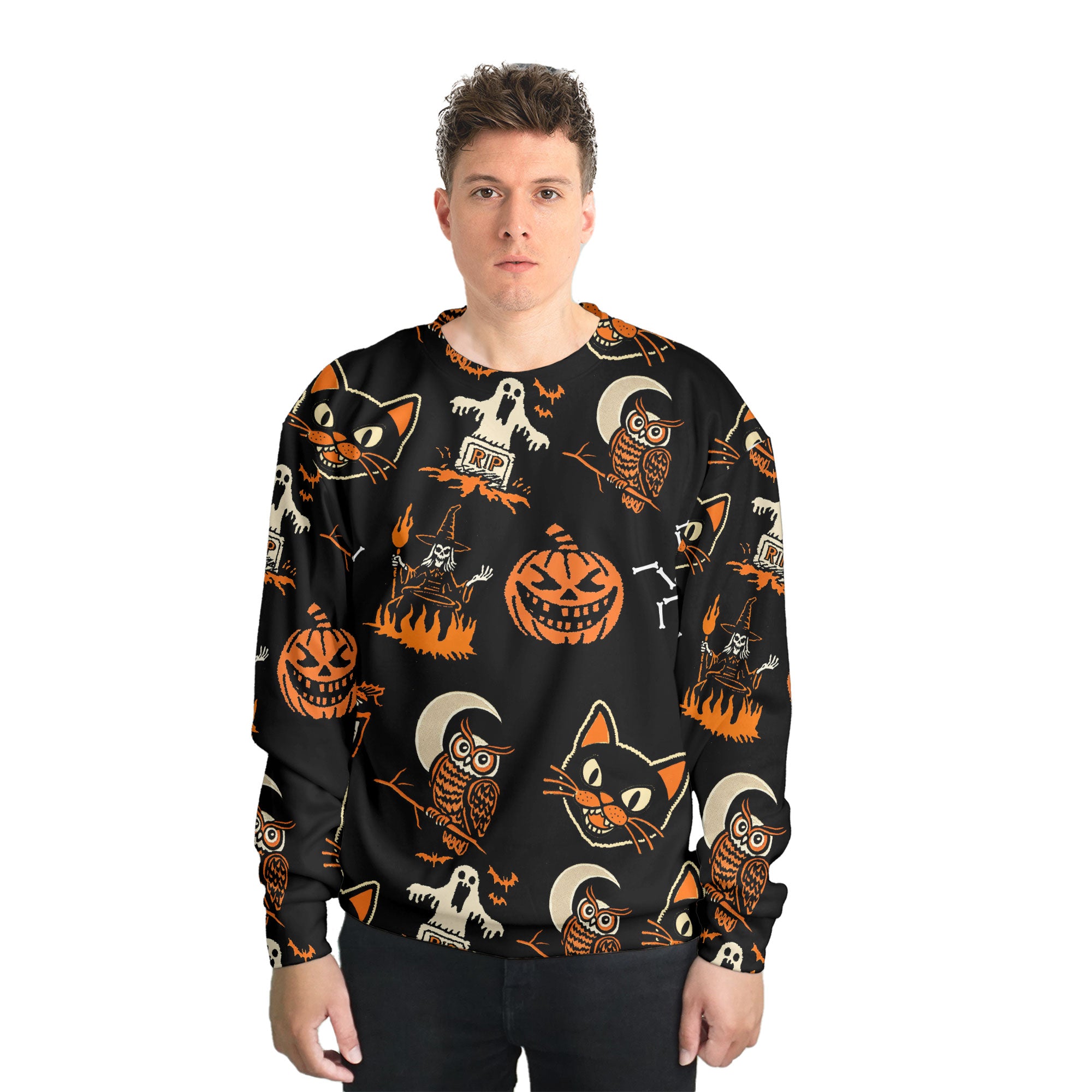 Funny Pumpkins Ghost Scary Halloween Pattern Sweatshirt - HYPERFAVOR