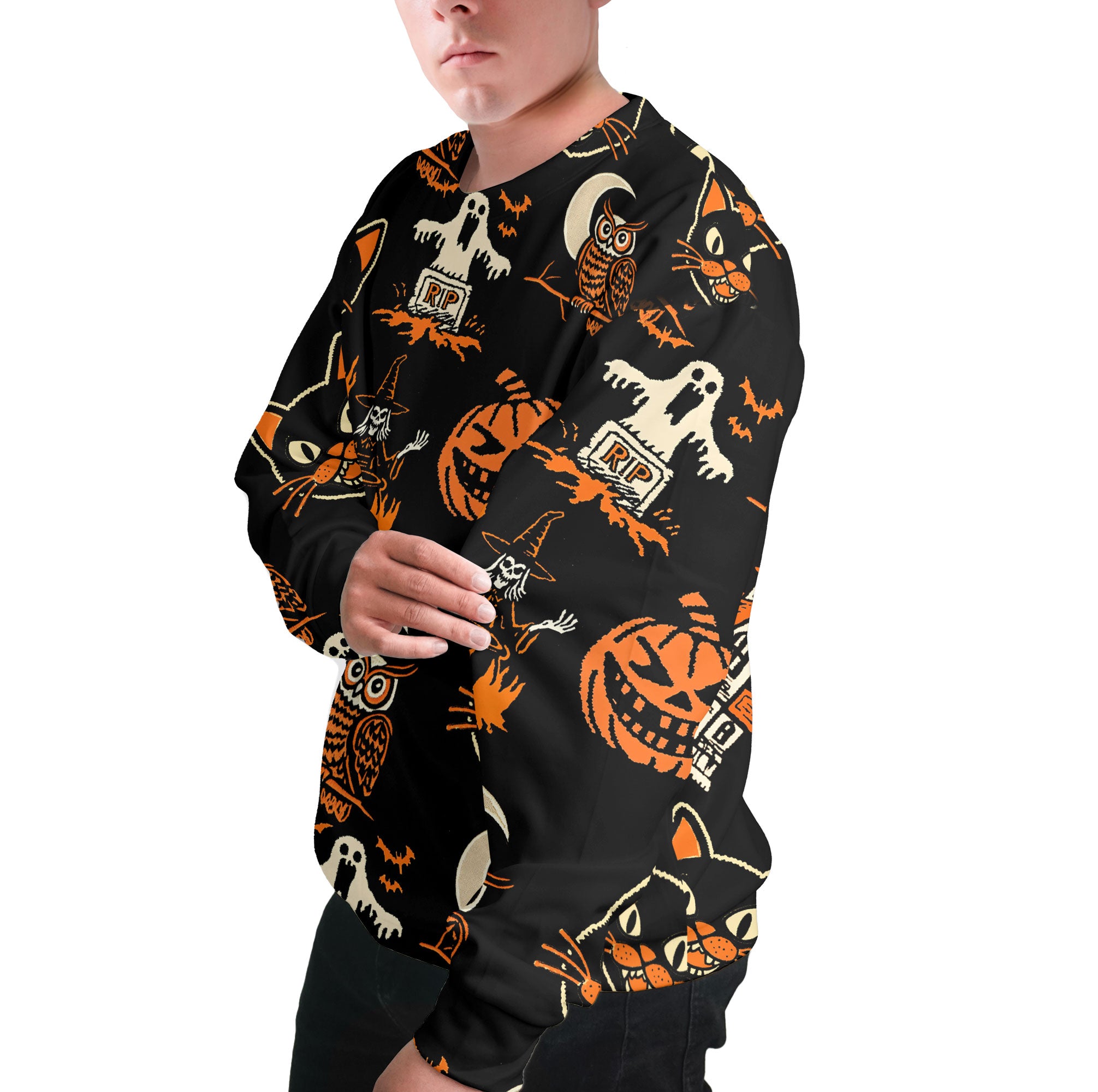 Funny Pumpkins Ghost Scary Halloween Pattern Sweatshirt - HYPERFAVOR