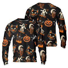 Funny Pumpkins Ghost Scary Halloween Pattern Sweatshirt - HYPERFAVOR