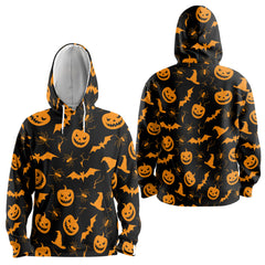 Funny Pumpkins Halloween Seamless Pattern Hoodie - HYPERFAVOR