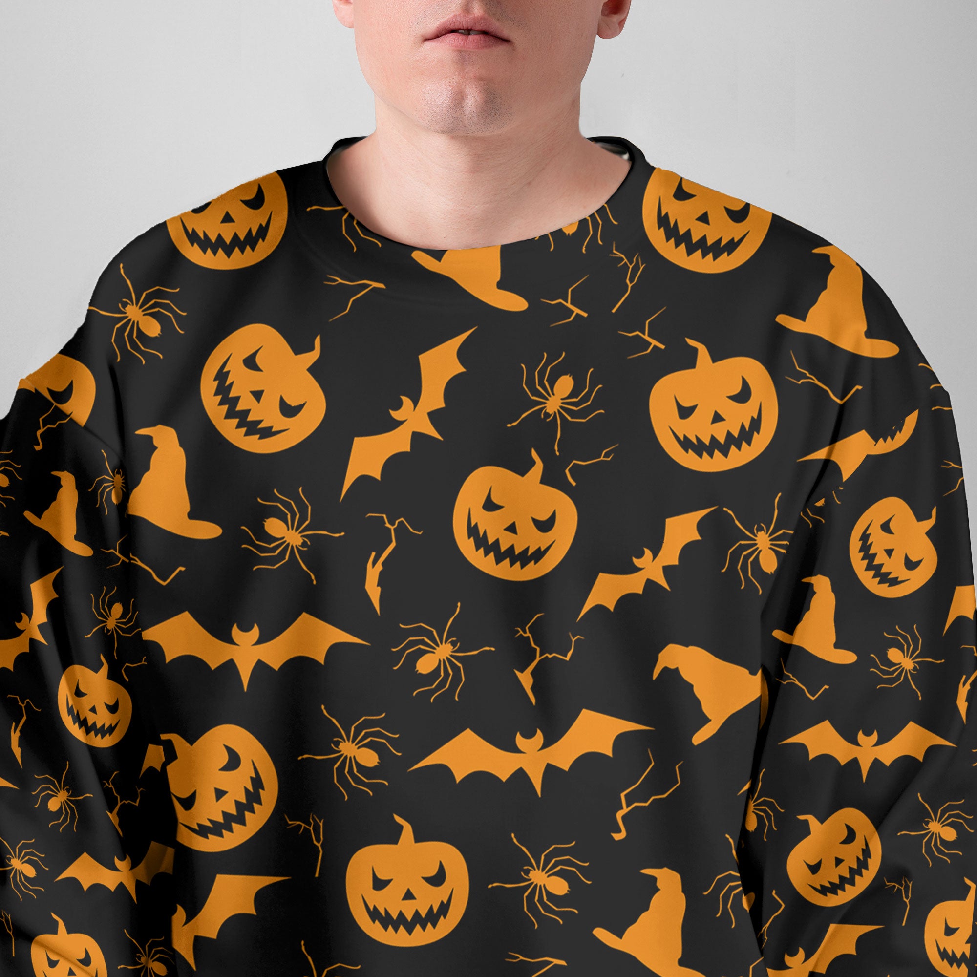 Funny Pumpkins Halloween Seamless Pattern Sweatshirt - HYPERFAVOR