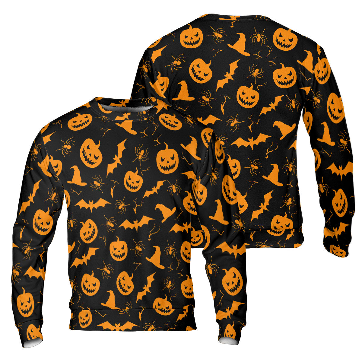 Funny Pumpkins Halloween Seamless Pattern Sweatshirt - HYPERFAVOR