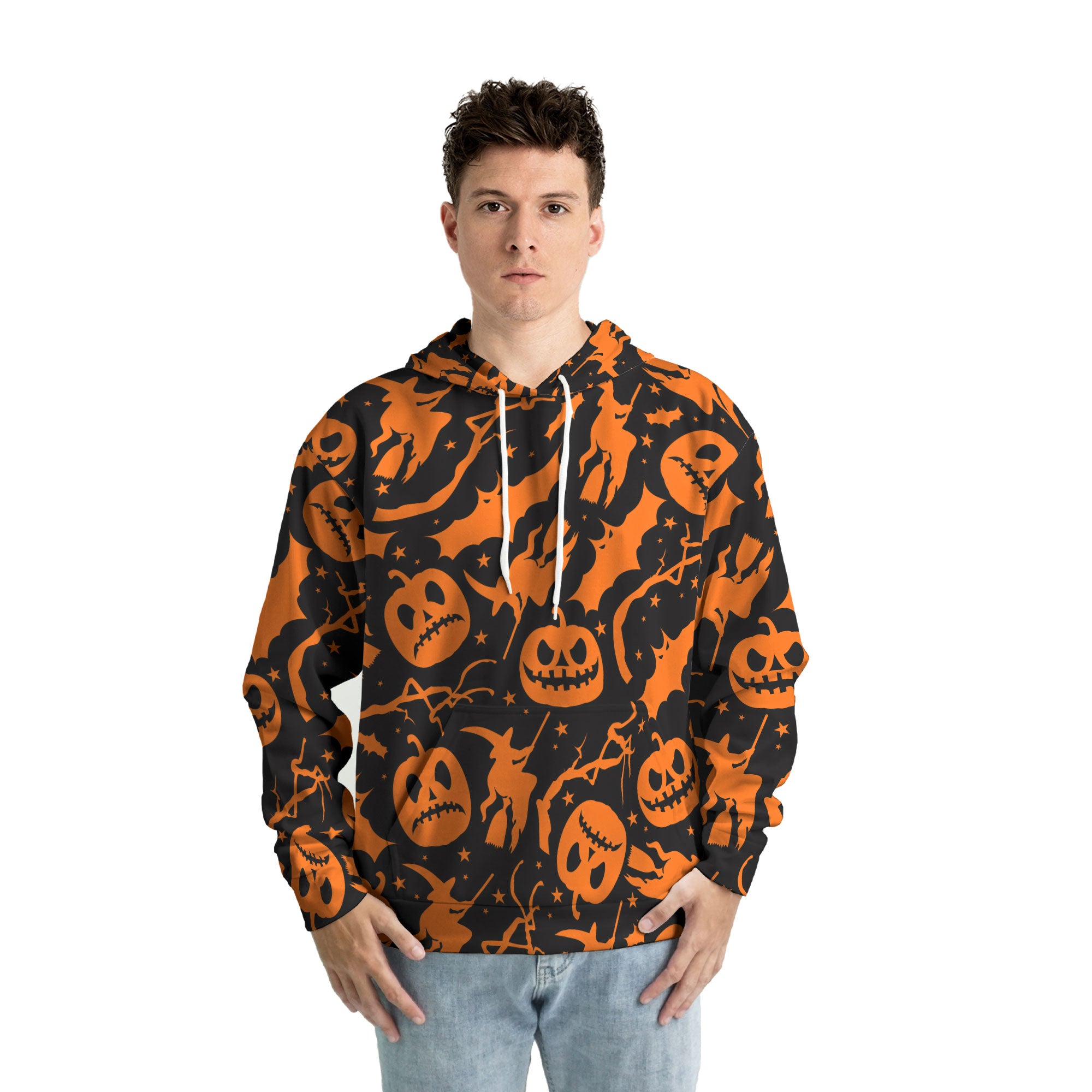 Funny Pumpkins & Witches Halloween Pattern Hoodie - HYPERFAVOR