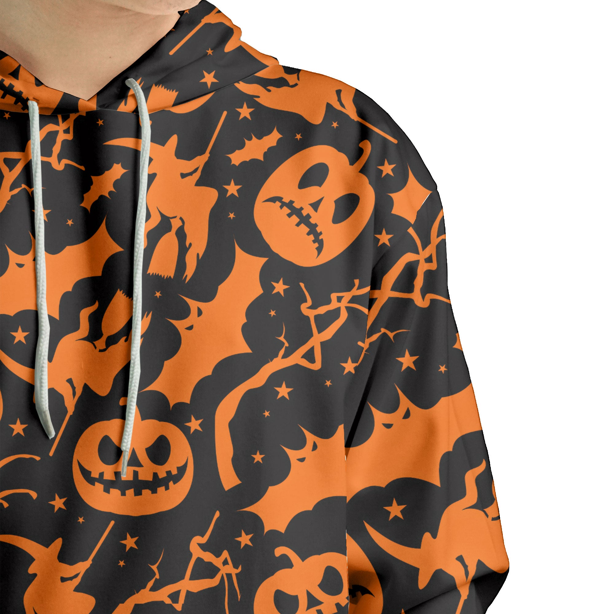 Funny Pumpkins & Witches Halloween Pattern Hoodie - HYPERFAVOR