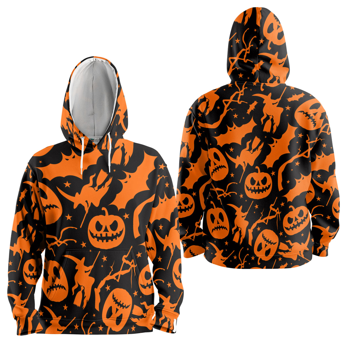 Funny Pumpkins & Witches Halloween Pattern Hoodie - HYPERFAVOR