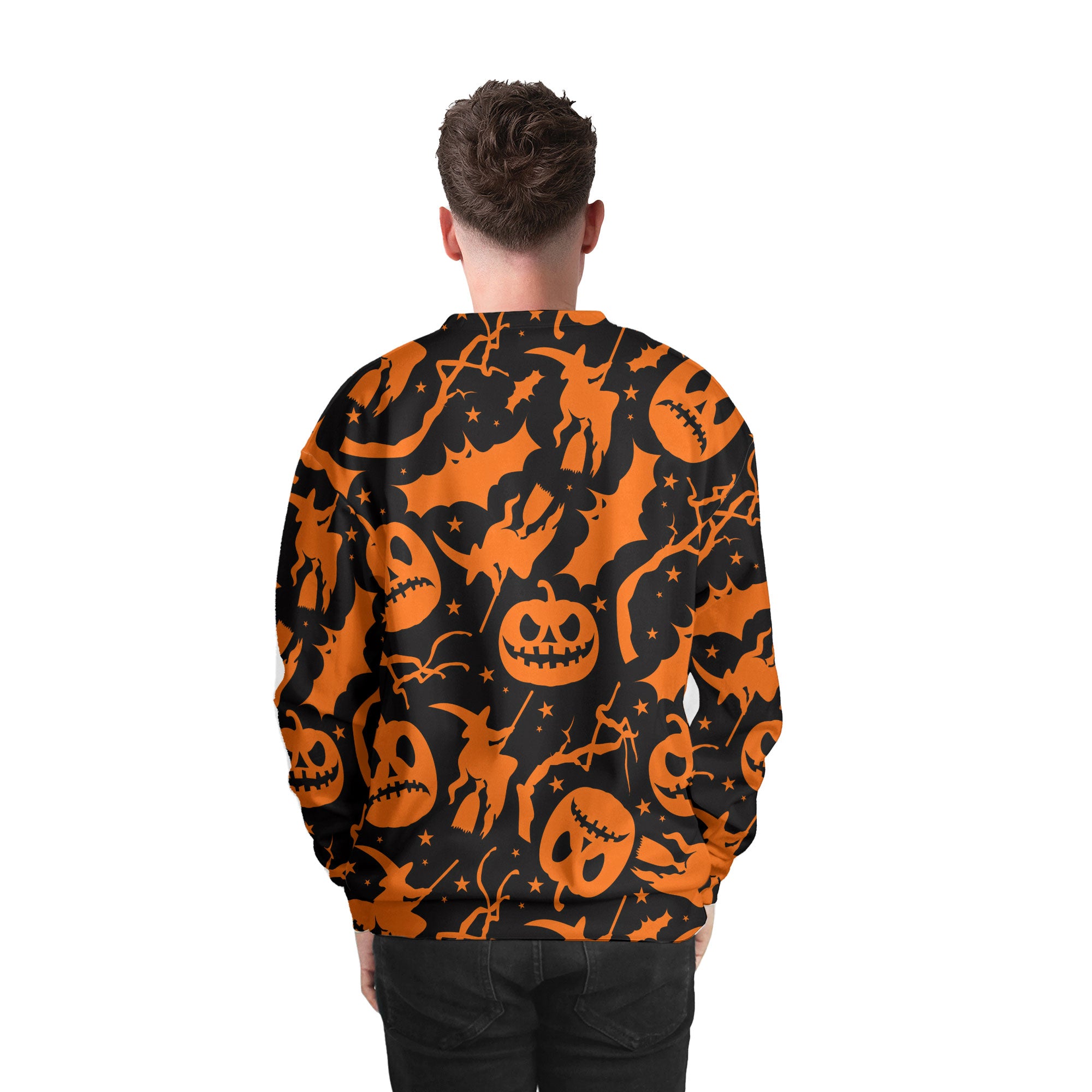 Funny Pumpkins & Witches Halloween Pattern Sweatshirt - HYPERFAVOR