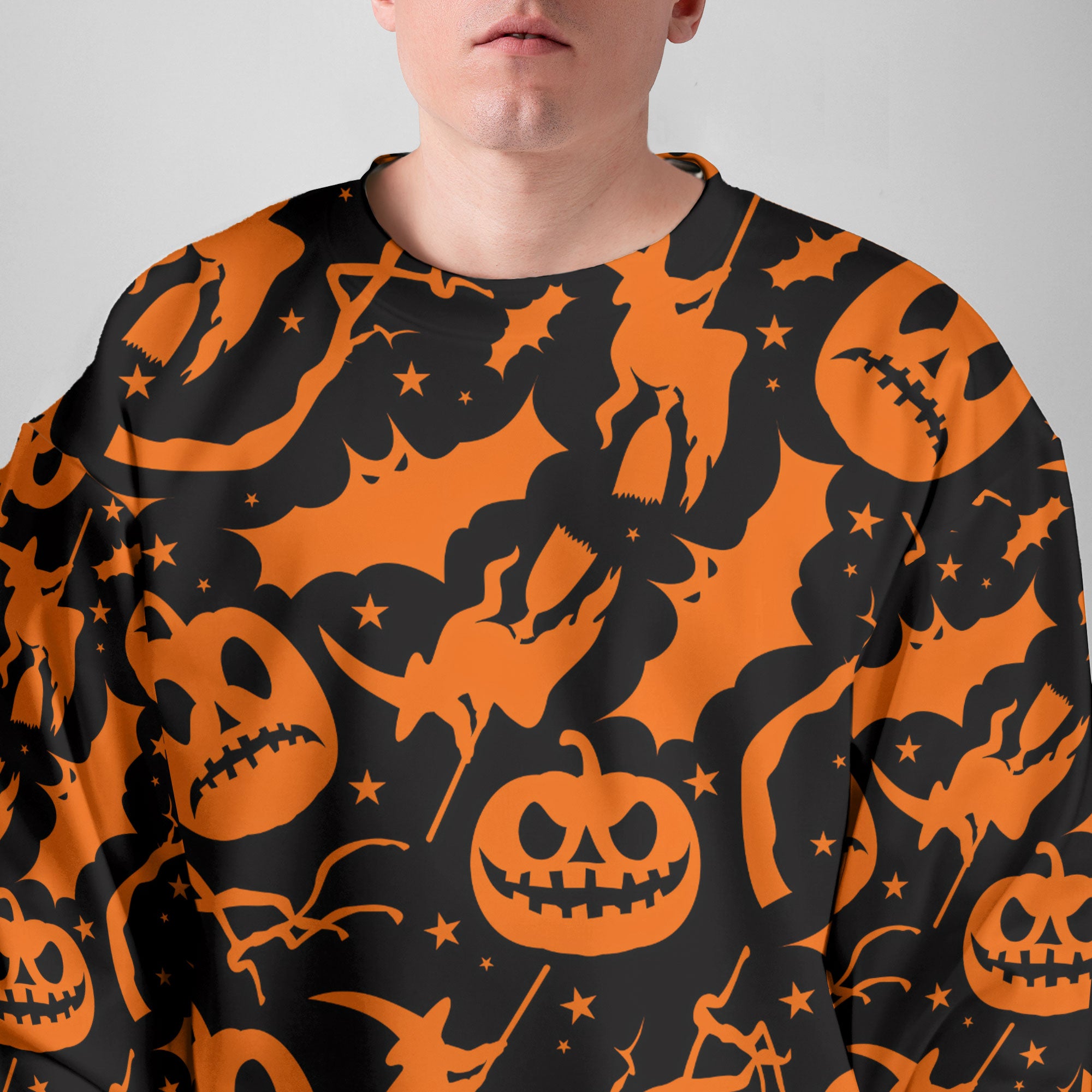 Funny Pumpkins & Witches Halloween Pattern Sweatshirt - HYPERFAVOR