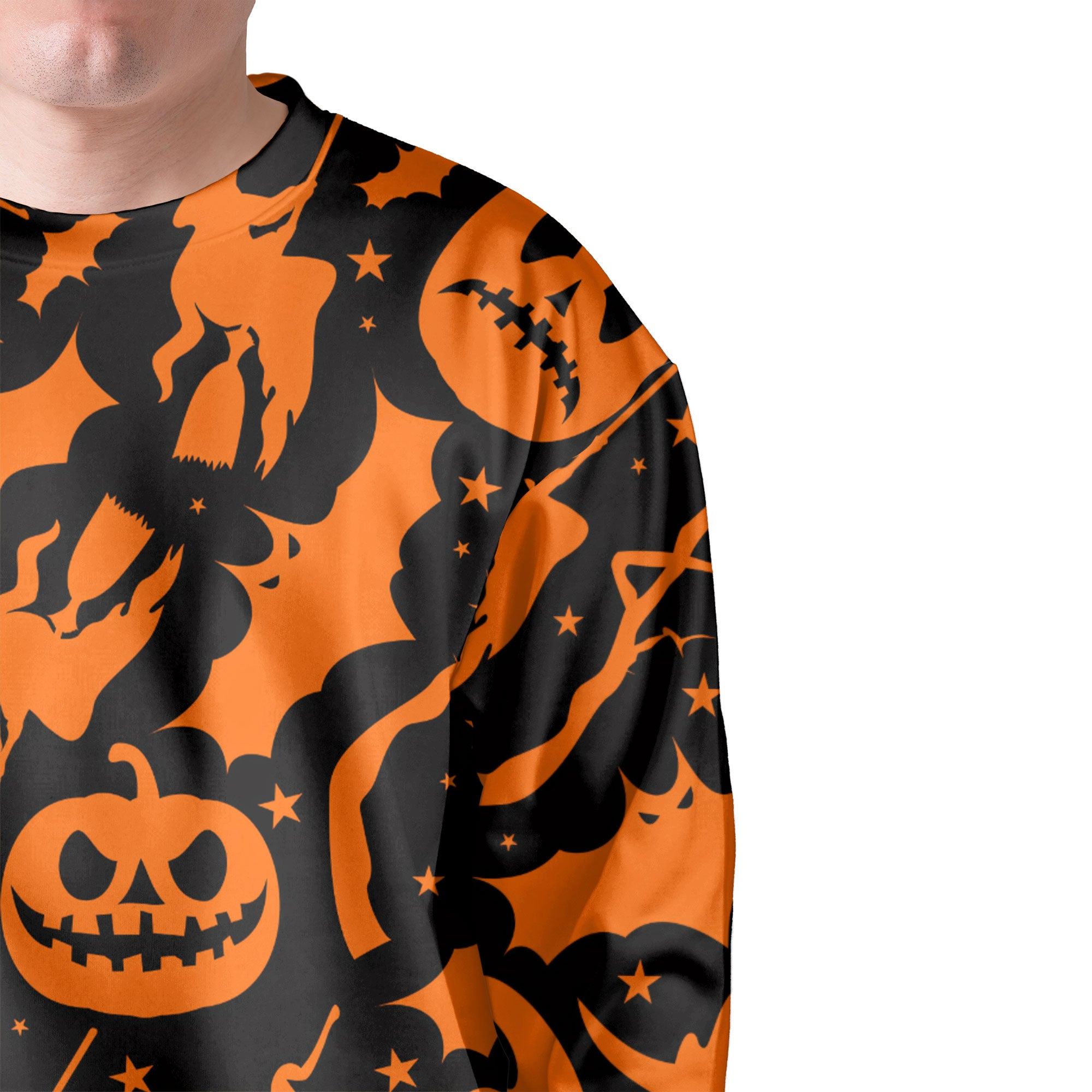 Funny Pumpkins & Witches Halloween Pattern Sweatshirt - HYPERFAVOR